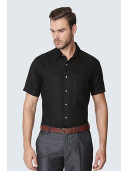 Louis Philippe - Men Black Textured Half Sleeves Formal Shirt
