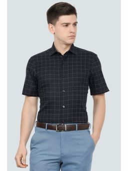 Louis Philippe - Men Black Regular Fit Checks Half Sleeves Formal Shirt