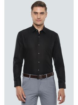 Louis Philippe - Men Black Regular Fit Textured Full Sleeves Formal Shirt