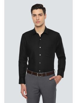 Louis Philippe - Men Black Regular Fit Textured Full Sleeves Formal Shirt
