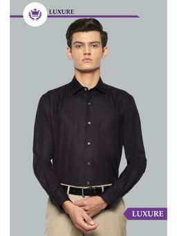 Louis Philippe - Men Black Regular Fit Textured Full Sleeves Formal Shirt