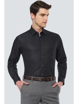 Louis Philippe - Men Black Regular Fit Textured Full Sleeves Formal Shirt
