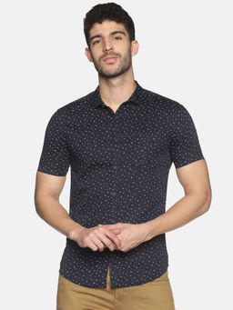 SHOWOFFFF - Mens Casual Navy Blue Slim Fit Half Shirt