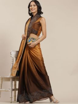 Odette - Brown Designer Ombre Coloured Art Silk Saree with Unstitched Blouse