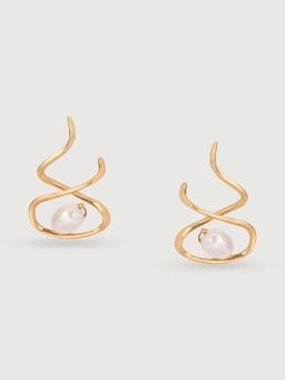 Mia by Tanishq - Twisted Glam 14 Kt Gold & Pearl Hoop Earring