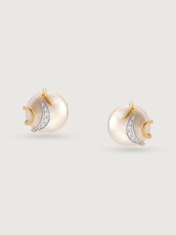 Mia by Tanishq - Lustrous Swirl 14 Kt Gold & Pearl Stud Earrings