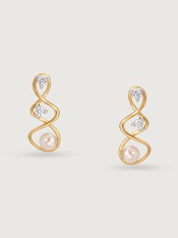 Mia by Tanishq - Lively Twist 14 Kt Gold & Pearl Stud Earrings