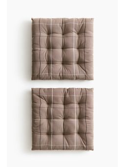 H&M - Brown 2-Pack Patterned Linen-Blend Seat Cushions