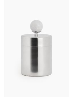 H&M - Silver Tall Marble-Detail Stainless Steel Box