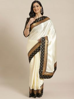 Readiprint - Cream Art Silk Fabric Saree with Unstitched Blouse