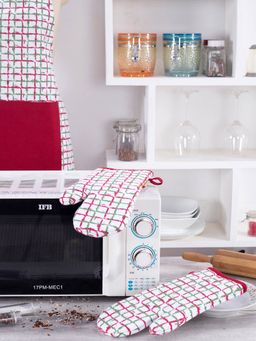Maspar - Textured Check Cotton Printed Red, Green 2Pc Oven Mitt Set