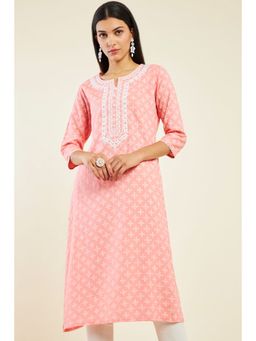 Soch - Women Peach Rayon Printed Kurta