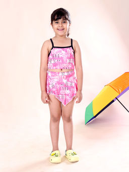 KiddoPanti - Pink Printed Comfortable Fit Top and Skirt (Set of 2)