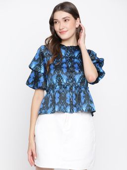 Latin Quarters - Women Blue Printed Half Sleeve Blouse