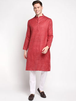 Devoiler - Men Self Design Maroon Cotton Kurta