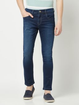 CRIMSOUNE CLUB - Mens Navy Blue Light-wash Jeans