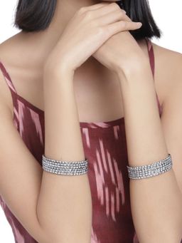Accessher - Silver Plated Black Bangles Set For Women (3)