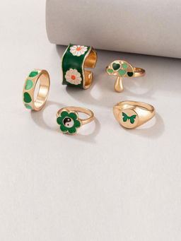 Jewels Galaxy - Gold Plated Green Rings (Set of 5)