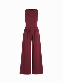 Cider - Solid Sleeveless Wide Leg Jumpsuit