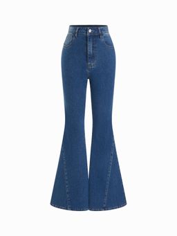 Cider - Stretch Denim High Waist Button Flared Jeans