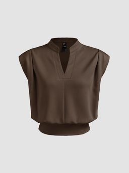 Cider - V-neck Solid Pleated Crop Top