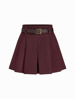 Cider - Mid Waist Solid Pleated Skort with Belt