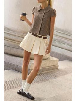 Cider - Mid Waist Solid Pleated Skort with Belt