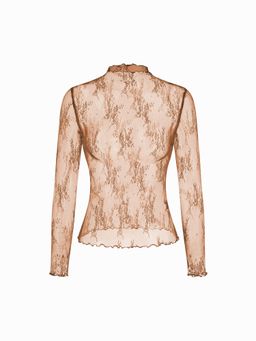 Cider - Lace High Neck Lace Long Sleeve Top