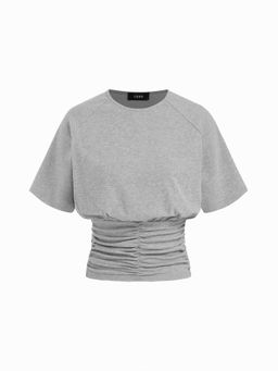 Cider - Cotton-blend Round Neck Solid Ruched Short Sleeve Tee