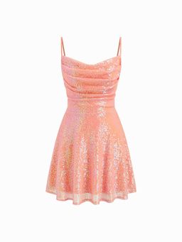 Cider - Sequin V-neck Solid Lace Up Dress