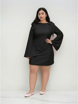 Cider - Boat Neck Bowknot Ruched Dress Curve & Plus