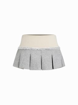 Cider - Terry High Rise Lace Trim Two Tone Pleated Skirt