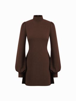 Cider - High Neck Ruffle Puff Sleeve Dress