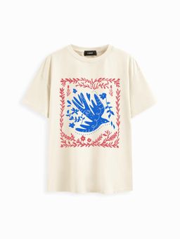 Cider - Cotton-blend Round Neckline Floral Oversized Tee
