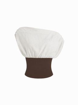 Cider - Linen-blend Asymmetrical Neck Two Tone Ruched Top