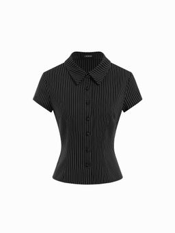 Cider - Collar Stripe Short Sleeve Shirt
