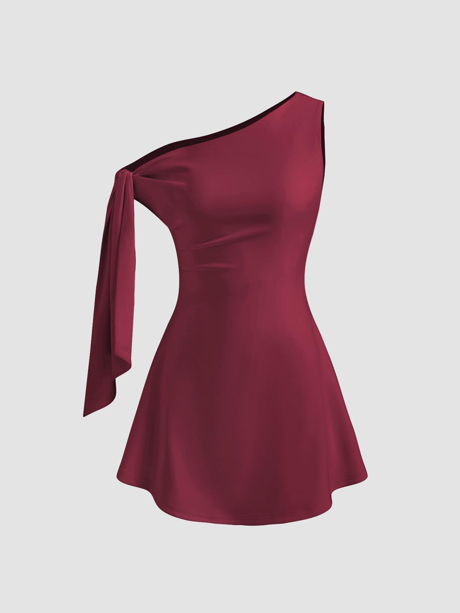 cider Asymmetrical Neck Knotted Dress-picture-17