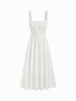 Cider - Linen-blend Lettuce Trim Knotted Shirred Cami Dress