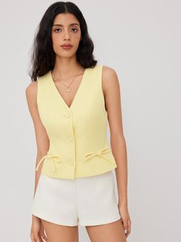 Cider - Jacquard V-neck Bowknot Blazer Vest