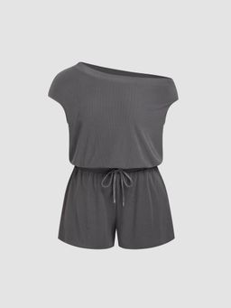 Cider - Asymmetrical Neck Drawstring Romper Curve & Plus
