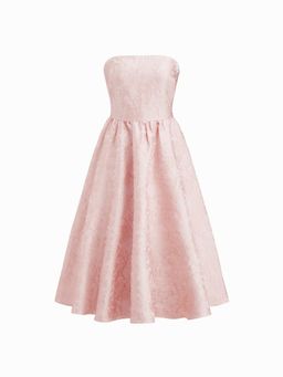 Cider - Jacquard Floral Bandeau Lace Up Ruffle Dress