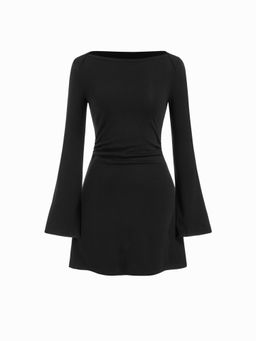 Cider - Cotton-blend Ruched Bell Sleeve Dress