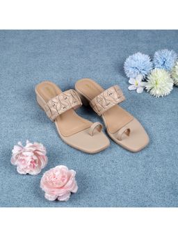 Mochi - Women Beige Block Heels