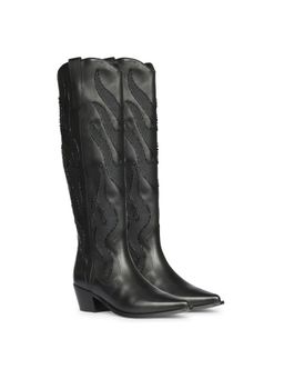 Saint G - Hand Embroidered Black Leather Casual Boots