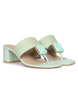 Saint G - Stone Jeweled Turquoise Raffia Block Heels