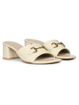 Saint G - White Leather with Gold Sadle Block Heels
