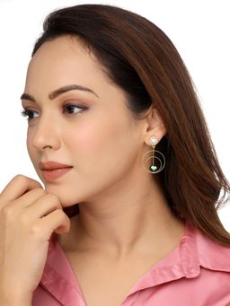 Yellow Chimes - Gold Tone Pearl Multicolor Crystal Circle Drop Dangle Earring