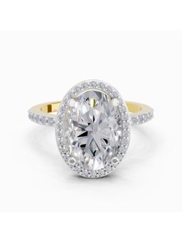 Sparkles - Lab Grown Diamond 4.4CT Oval Shape Halo Engagement Ring 14K Yellow Gold