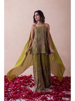 LABEL NAARITI - Reha Green Kurti with Sharara and Dupatta (Set of 3)