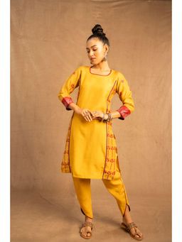 UDD DESIGN - Trishula Yellow Kurta with Dhoti Pant (Set of 2)